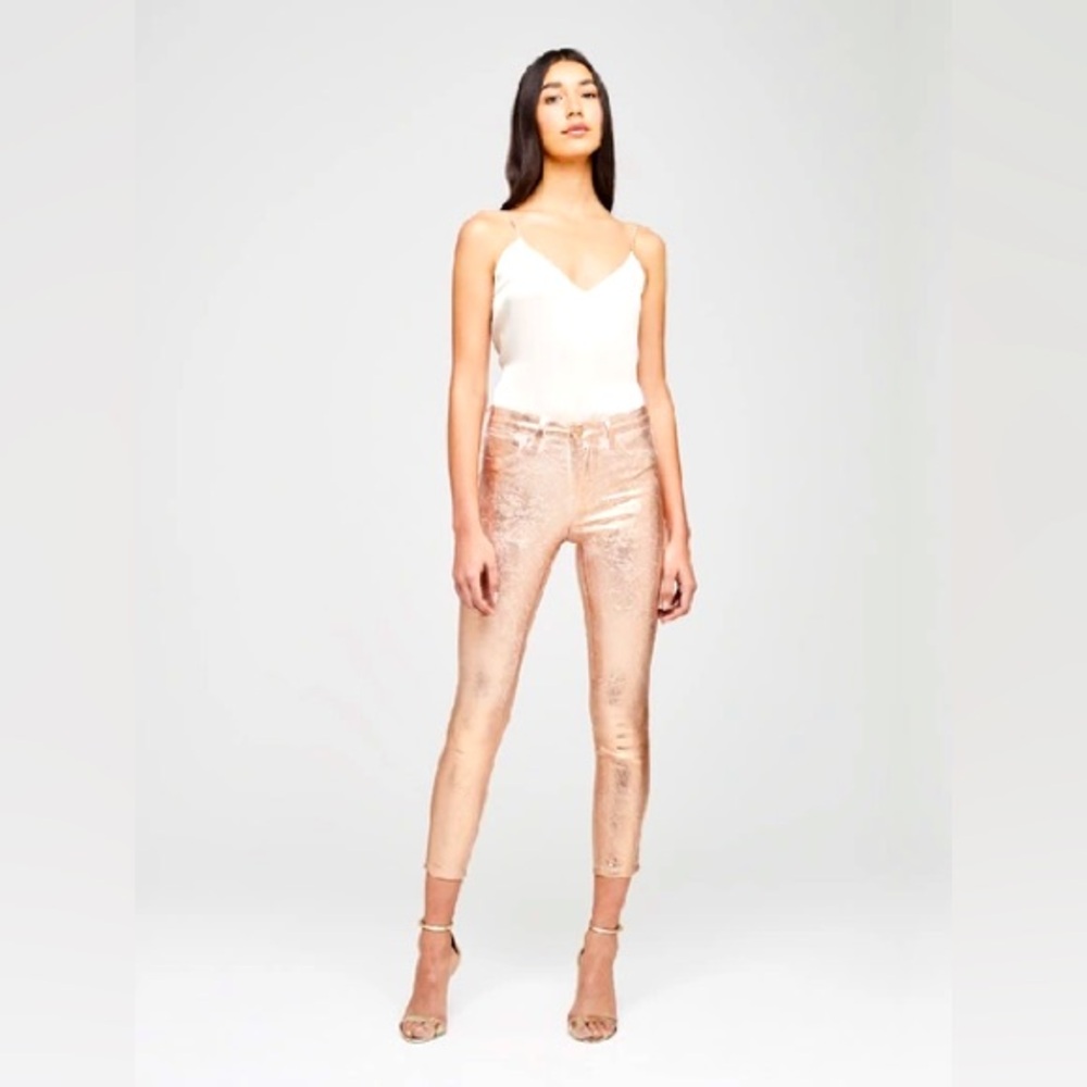 L’AGENCE Margot rose‎ gold skinny high rise metallic pants size 24